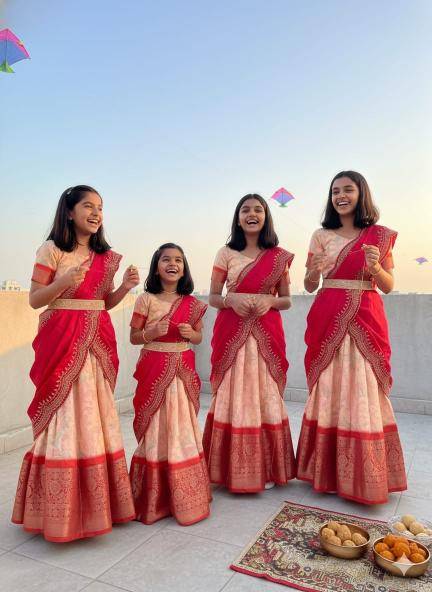 Makar Sankranti Floral Paisley Half Saree Clothing manufacturers in india